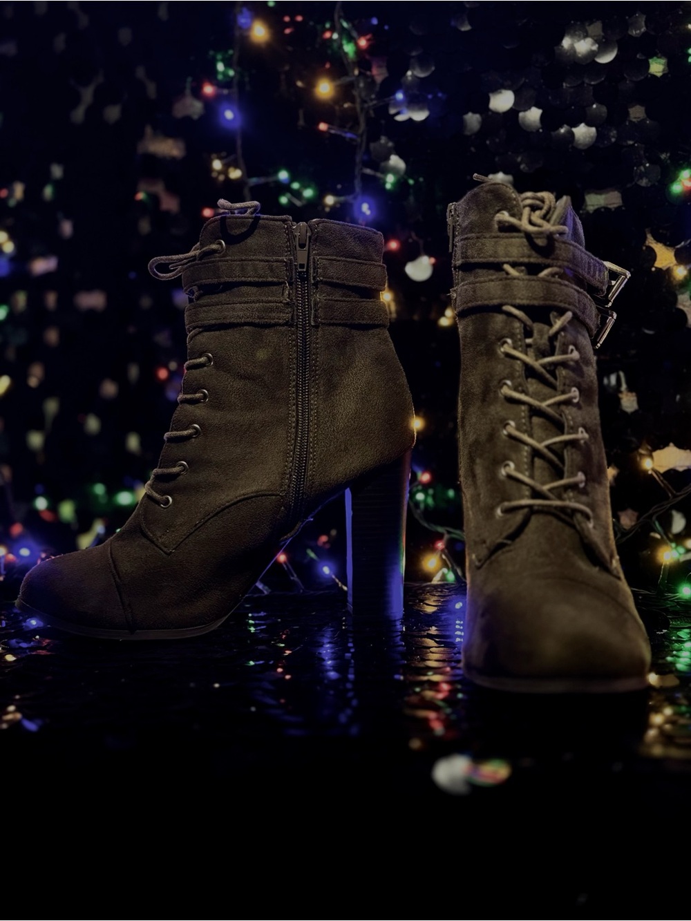 Charlotte Russe Olive Green Lace-Up High Heel Ankle Boots
